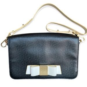 Ivanka Trump vegan saffiano leather white bow bag, crossbody, removable strap